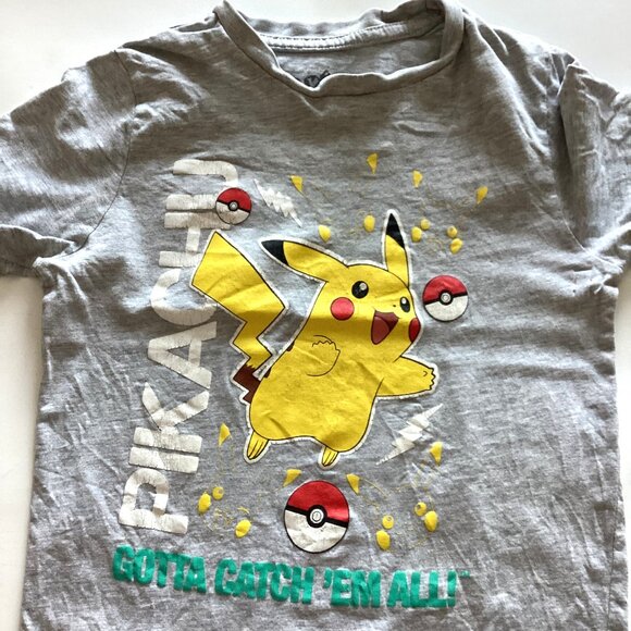 Pikachu 'Gotta Catch Em All' Kids Boys Girls Gray T-Shirt 6 Years Short Sleeves - Picture 2 of 5